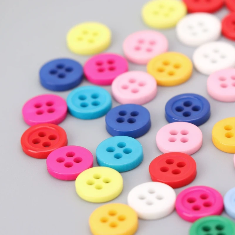 

100Pcs 4 Holes Mixed Color Round Resin Buttons Fit For Sewing And Scrapbook 9mm