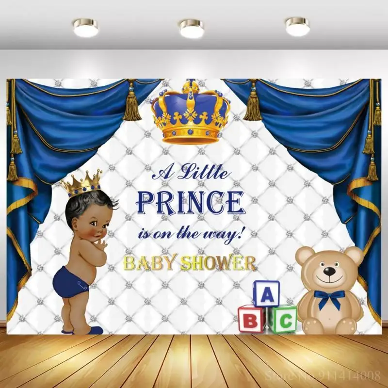 

A Little Prince Boy 1st Birthday Party Backdrop Royal Blue Crown Curtain Baby Shower Newborn Photo Background