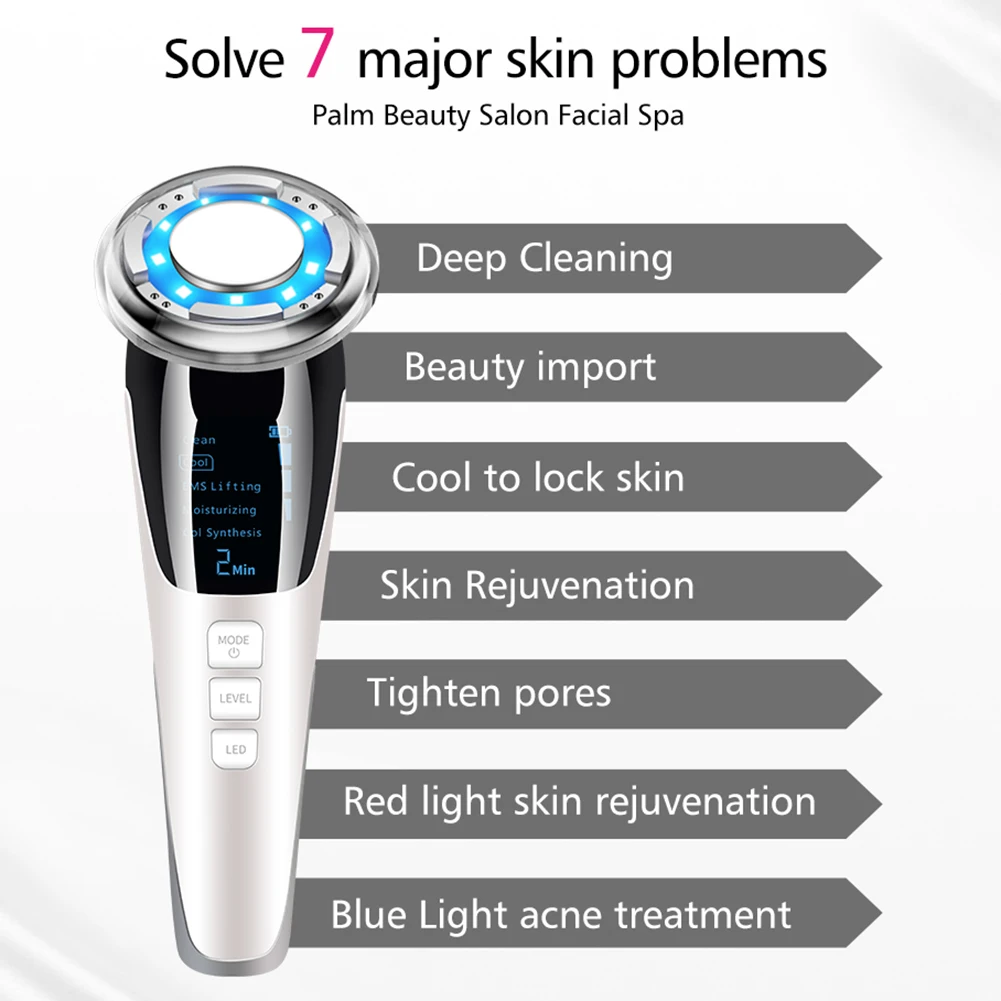 

LED Light Therapy Wrinkle Removal Skin Tightening EMS Hot Cool Sonic Vibration Facial Massager Treatment Skin Care Beauty Device