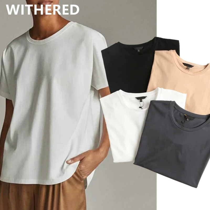 

Withered Summer T shirt Women England Style Simple Solid O-Neck Cotton Match Basic Harajuku Tshirt Camisetas Verano Mujer 2021