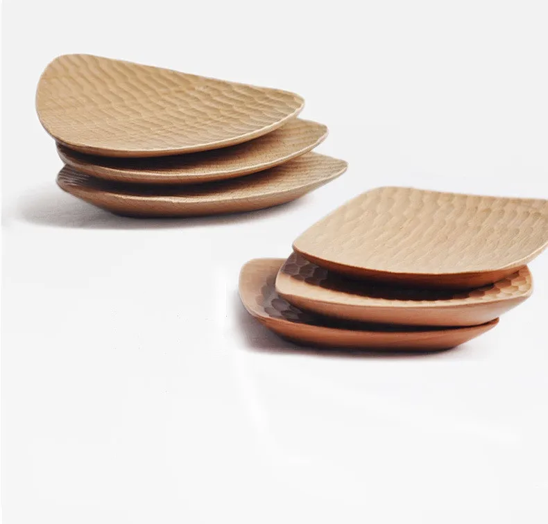 Буковая маленькая тарелка в японском стиле чайная из массива дерева холодная