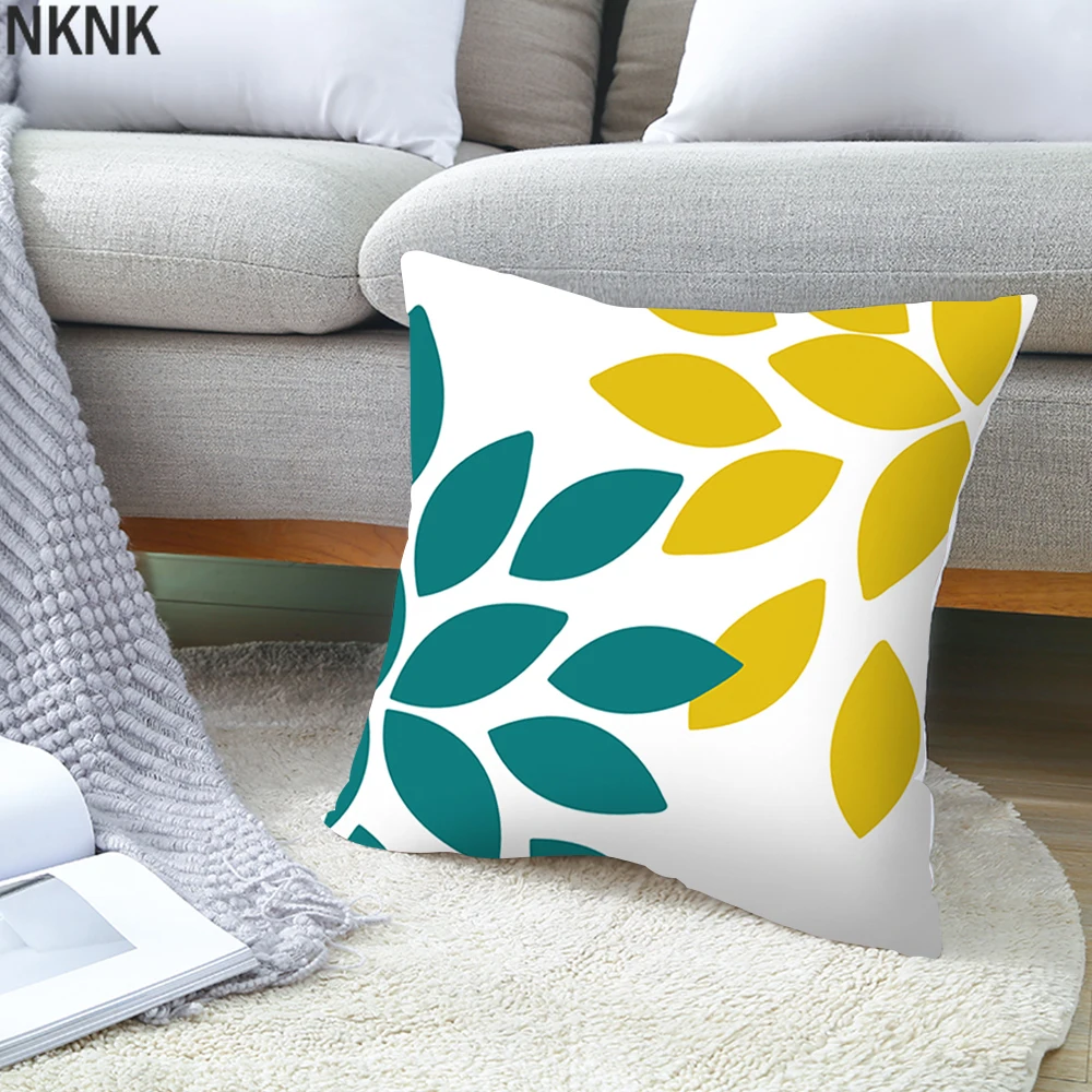

Geometric Yellow Cushion Cover 45x45 Decorative Peach skin Sofa Cushions Throw Pillows Covers Single Side Print Pillowcase