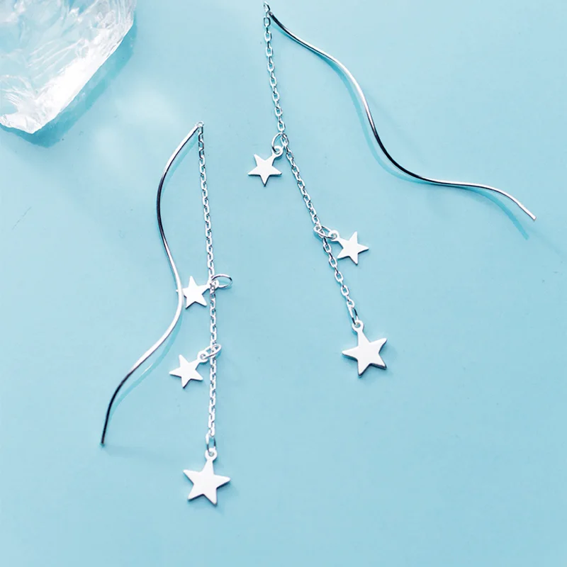 Серьги подвески из серебра 925 пробы со звездами|Серьги-подвески| |