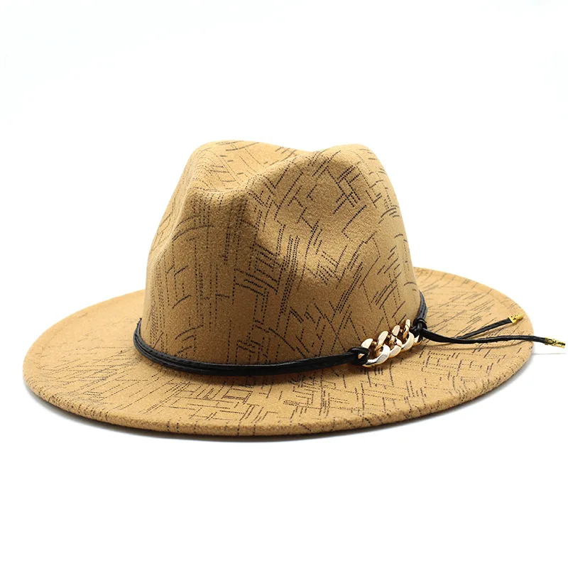 

Bauhinia Quality Wide Brim Fedora Hat Women Men Wool Felt Hats with Metal Chain Decor Panama Top Jazz Cap Chapeau Sombrero