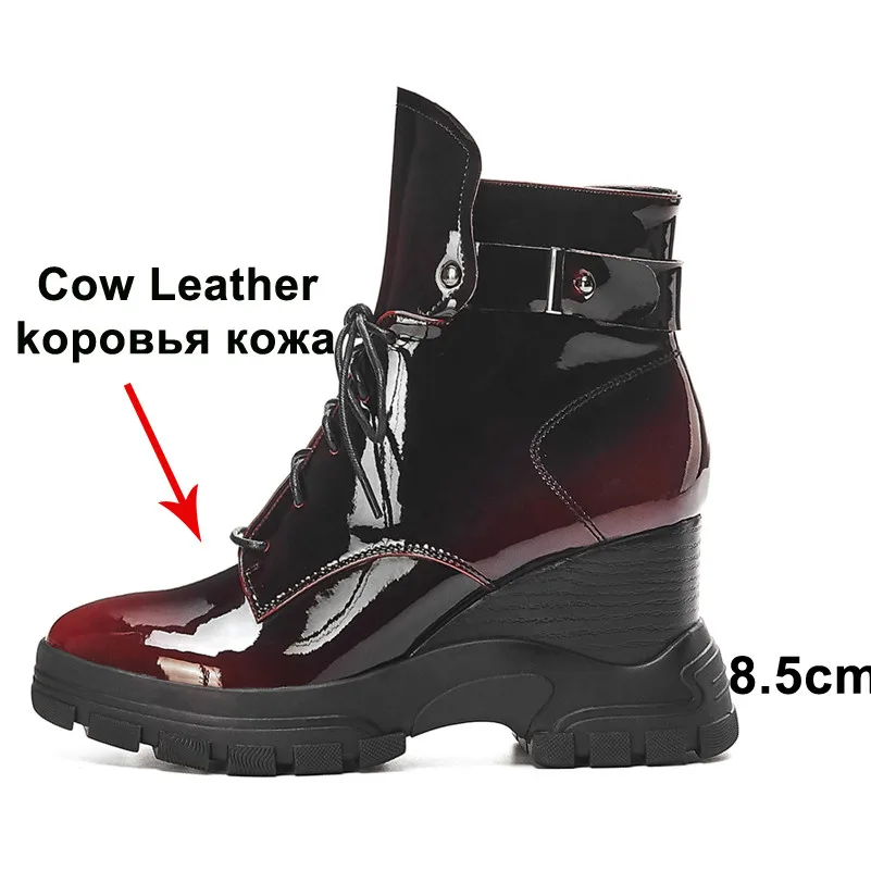 Ботильоны женские из натуральной кожи на танкетке с пряжкой молнии зимние