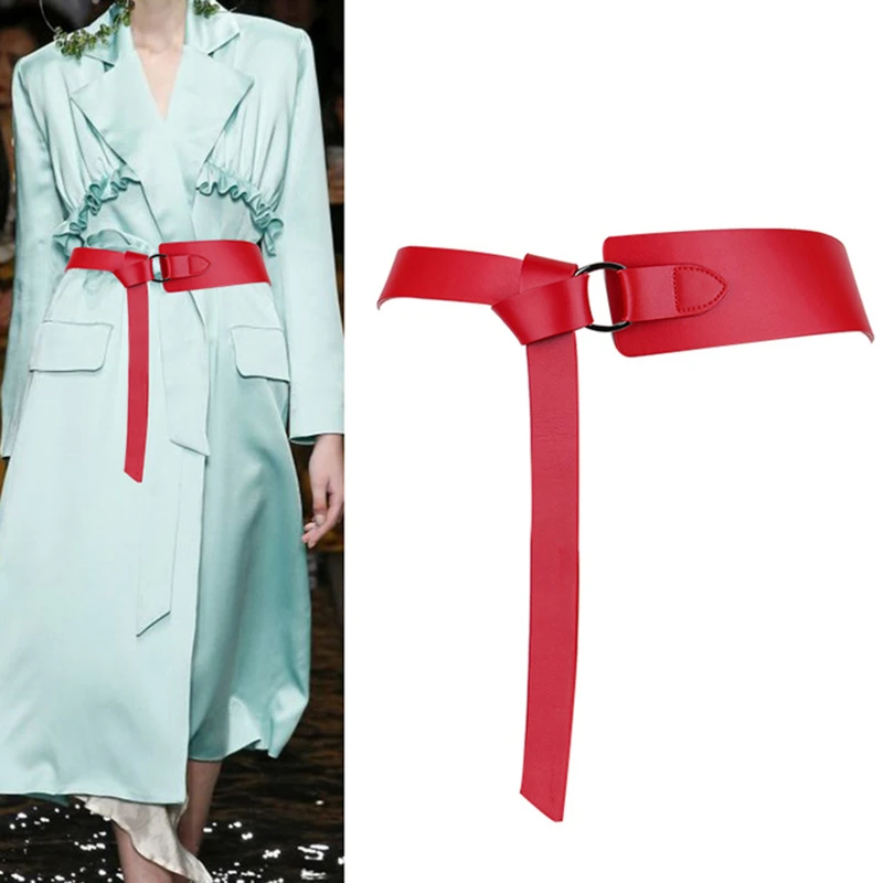 

2021 New Wide Leather Corset Belt Female Tie Thin Red Black Bow Leisure Belts For Lady Wedding Dress Waistband Women's Belts