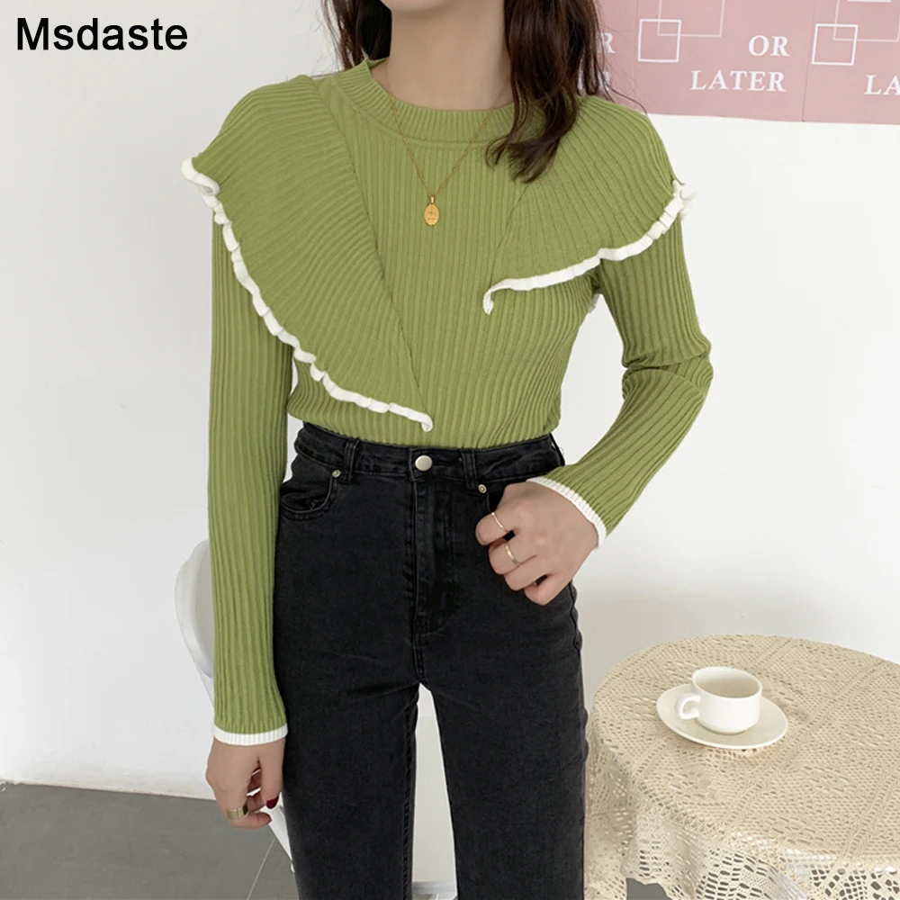 New Fashion Ruffles Design Women Sweaters Female Pullovers Top Knitted Sweater Slim Long Sleeve Ladies Tops Autumn Spring Knit | Женская