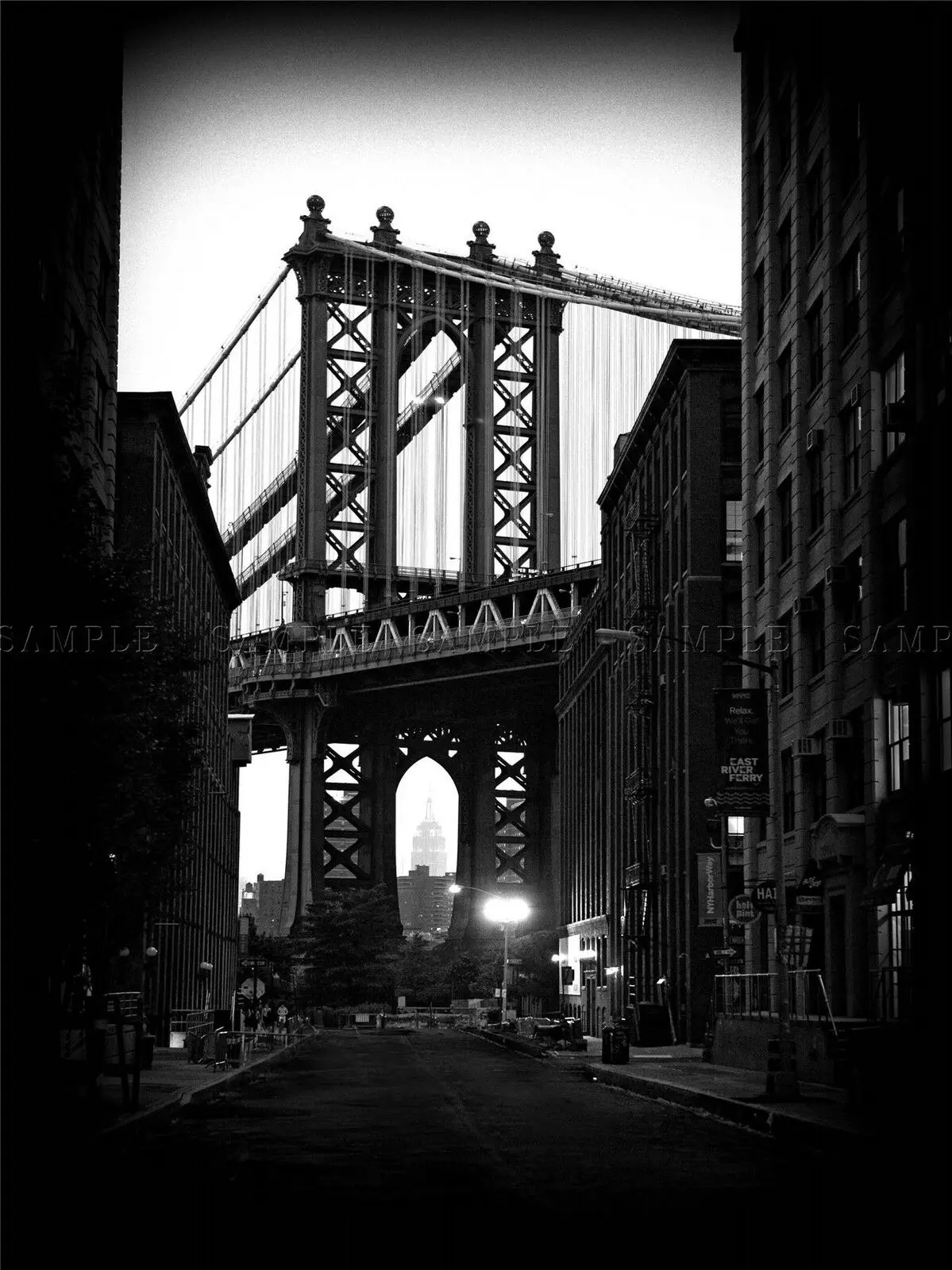 Черно-белый архитектурный художественный плакат BROOKLYN BRIDGE Шелковый домашний