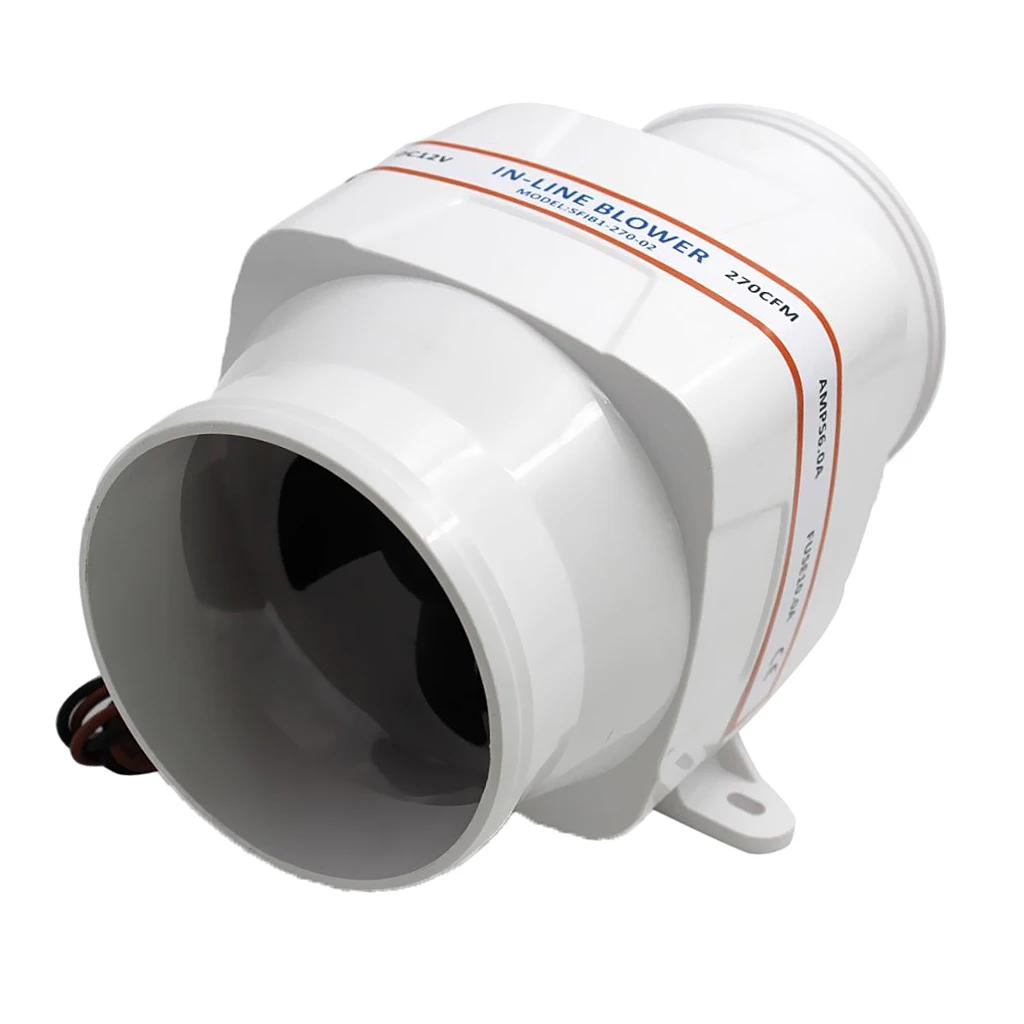 

4" Hose Inline Marine Bilge Air Blower 12V 270 CFM Quiet Boat RV White