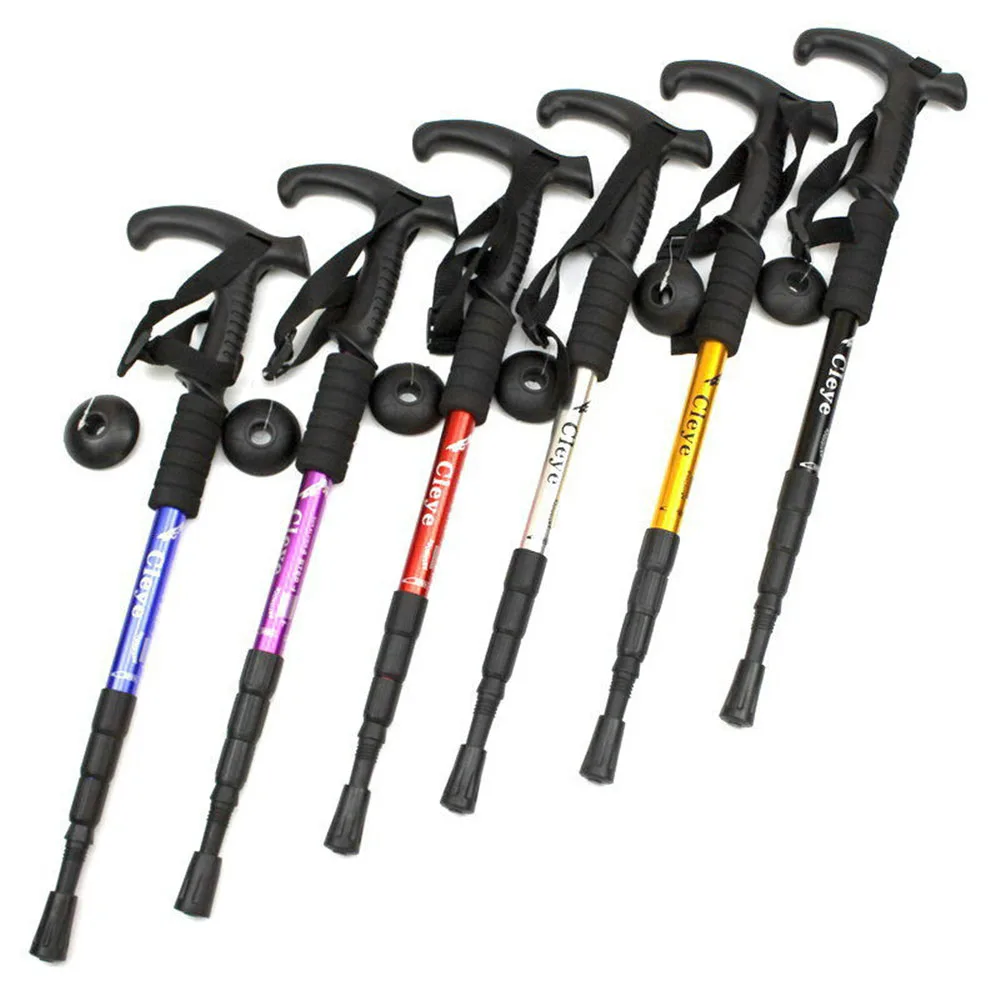 

Outdoor Hiking Travel Nordic Walking Pole Adjustable Aluminum Alloy T-Handle Trekking Pole Anti Shock Hiking Stick