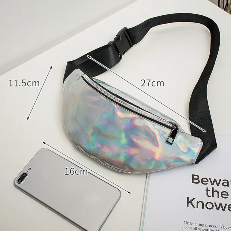 Женская поясная сумка радужная голографическая блестящая на бедро дорожные