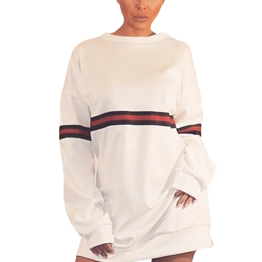 Женское платье свитшот в полоску с круглым вырезом и длинным рукавом|Женские