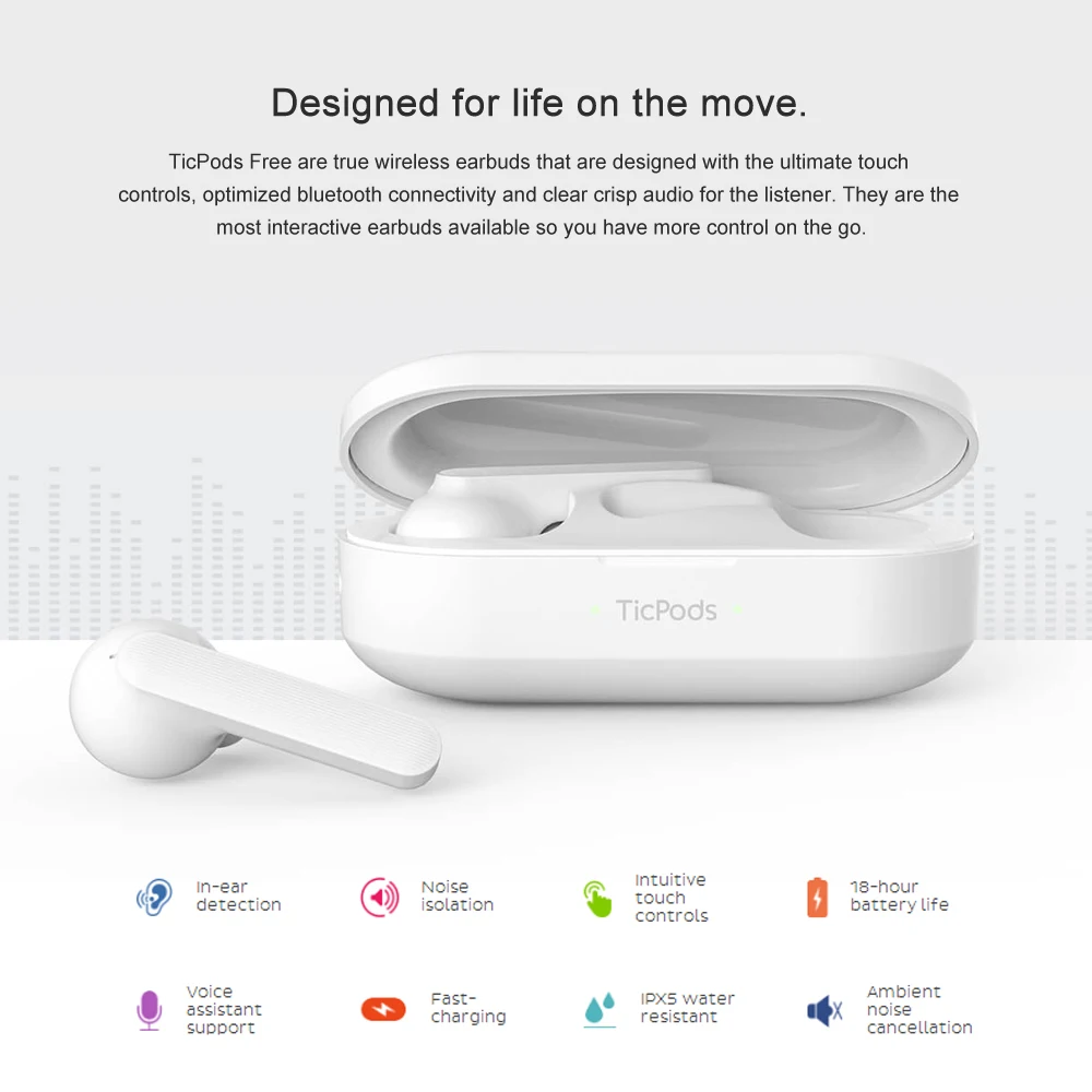TicPods Free True беспроводные наушники TWS наушники беспроводные BT наушник с микрофоном помощник шумоизоляция IPX5 Водонепроницаемый с микрофоном