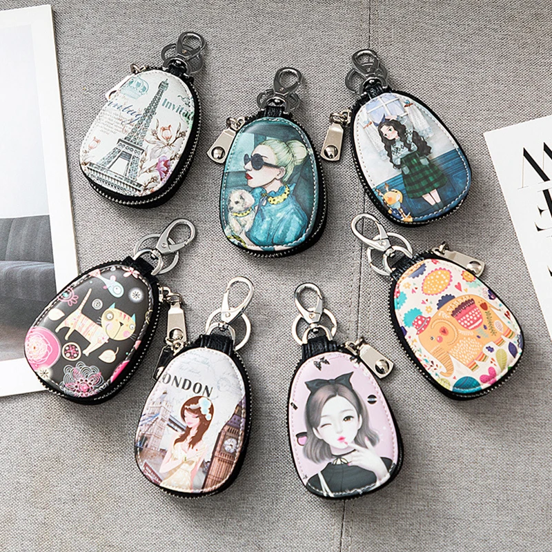 

Women's Key Wallet Korean Cartoon Pattern Cute Large Capacity Mini Car Key Cover Home Cartoon Compact Storage Ladies Key Case