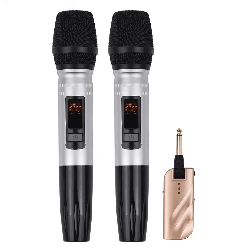

UX2 UHF Dual-Frequency Wireless Microphones Set with 1 Receiver 2 Handheld Microphone for DJ Party Karaoke Business Meeting Live