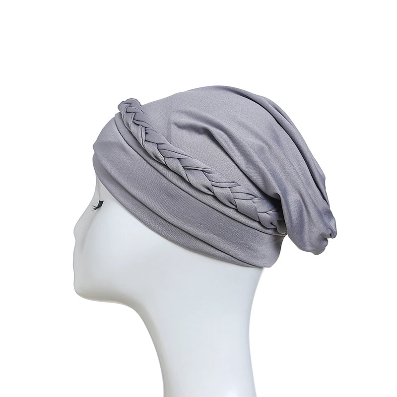 

Muslim Hat Women Occident Simple Concise Turban Solid Twisted Braid Headscarf Cap Hair Covered Wrap Hat Milk Silk Winter Hat