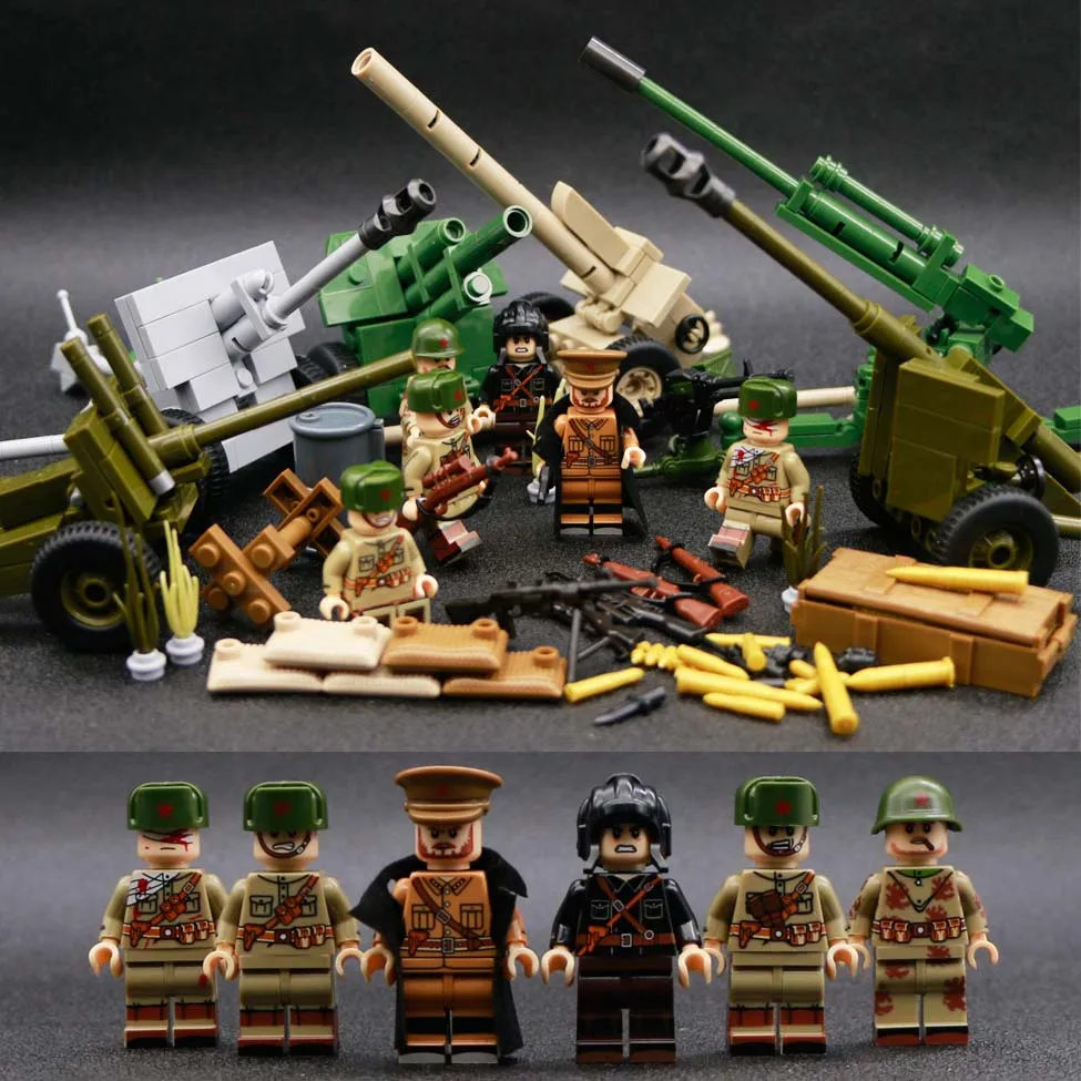 Military Building Blocks Set German Soviet Army WW2 Soldier Weapon Special Force CS SWAT Team Guns Toy Figures Accesories Bricks - Цвет: 6 figure