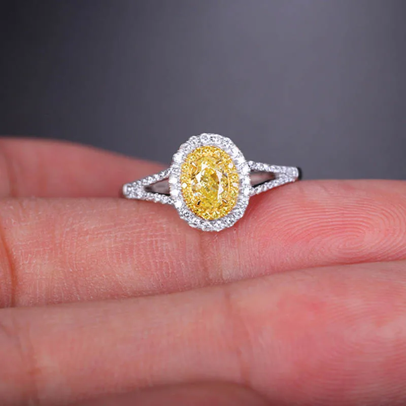 BLACK ANGEL 925 Silver Luxury Citrine Rings For Women Oval Yellow Gemstone CZ Adjustable Ring Wedding Party Wholesale Jewelry |