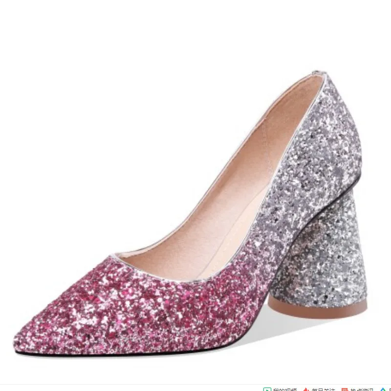 

Fanyuan Women Glitters Pumps Wedding Heels Party Fashion Concise Pinted Toe Casual New Elegant Shallow Thick Heeled Shoes Woman