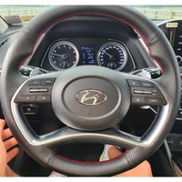 customized black leather diy hand sewing car steering wheel cover for hyundai sonata dn8 2020 21 interior car accessories