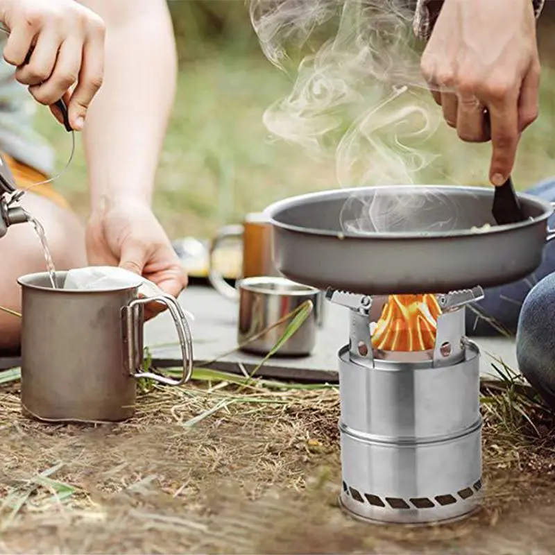 

Portable Wood Stove Firewoods Furnace Outdoor Stove Cooking BBQ Burner Lightweight Stainless Steel Picnic Camping Wood Stove