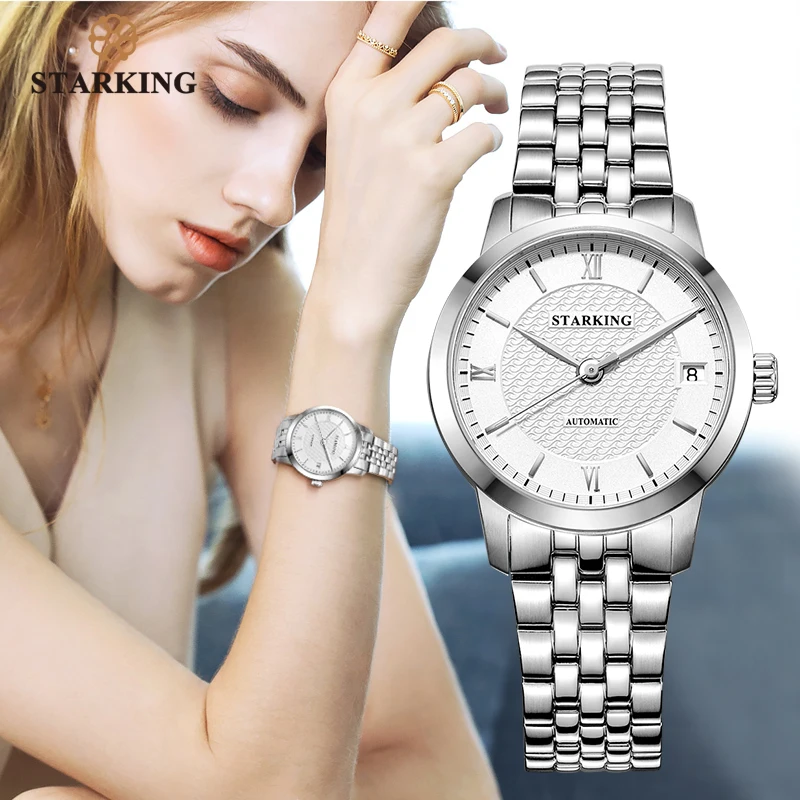 

STARKING Relogio Feminino Automatic Women Watches Top Brand Luxury Ladies Watch Auto Date Mechanical Female Dress Watches White