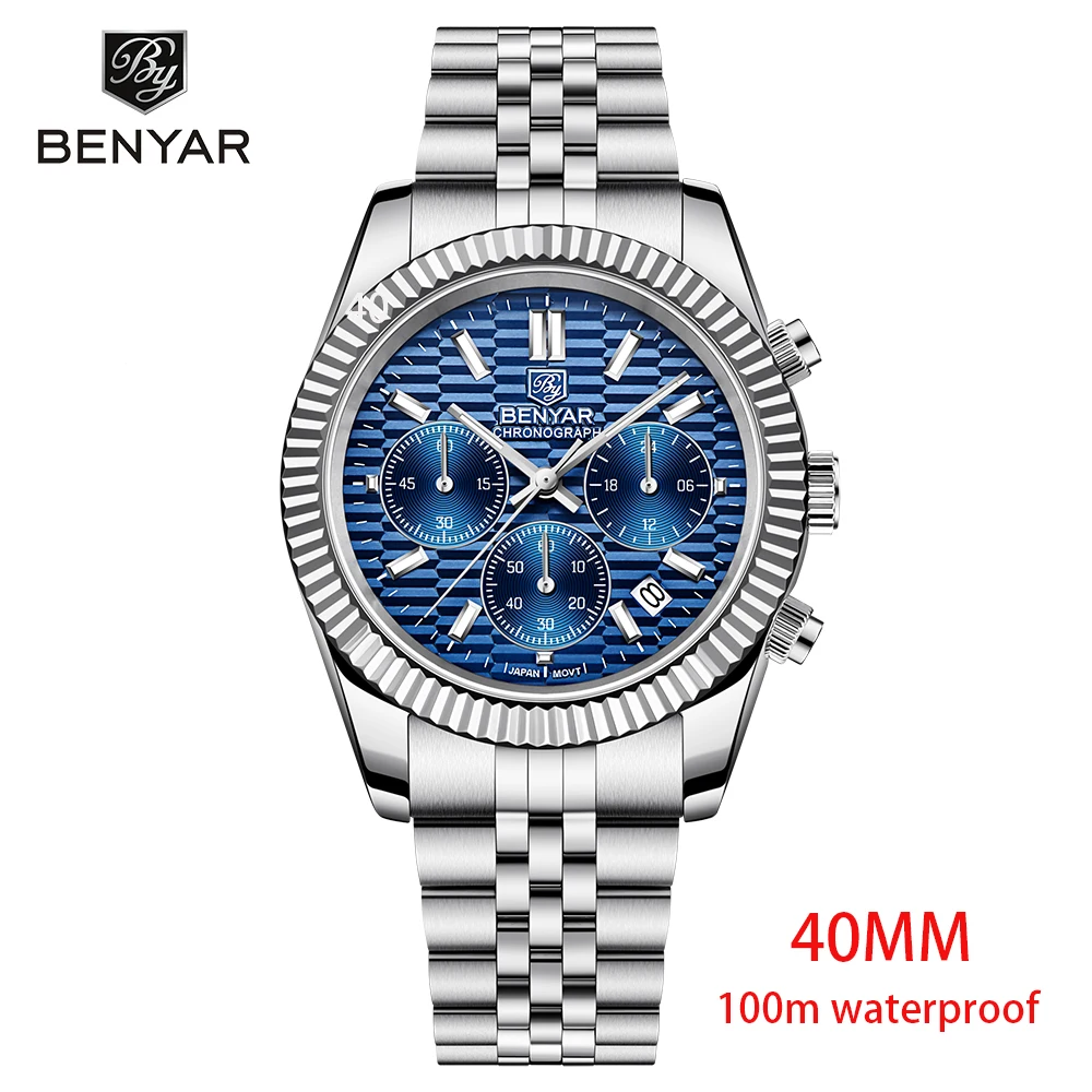 

Benyar 2021 New Top Brand 40mm Watch Men Luxury Quartz Watch Sapphire 100m Automatic Waterproof Sports Chronograph Reloj Hombre