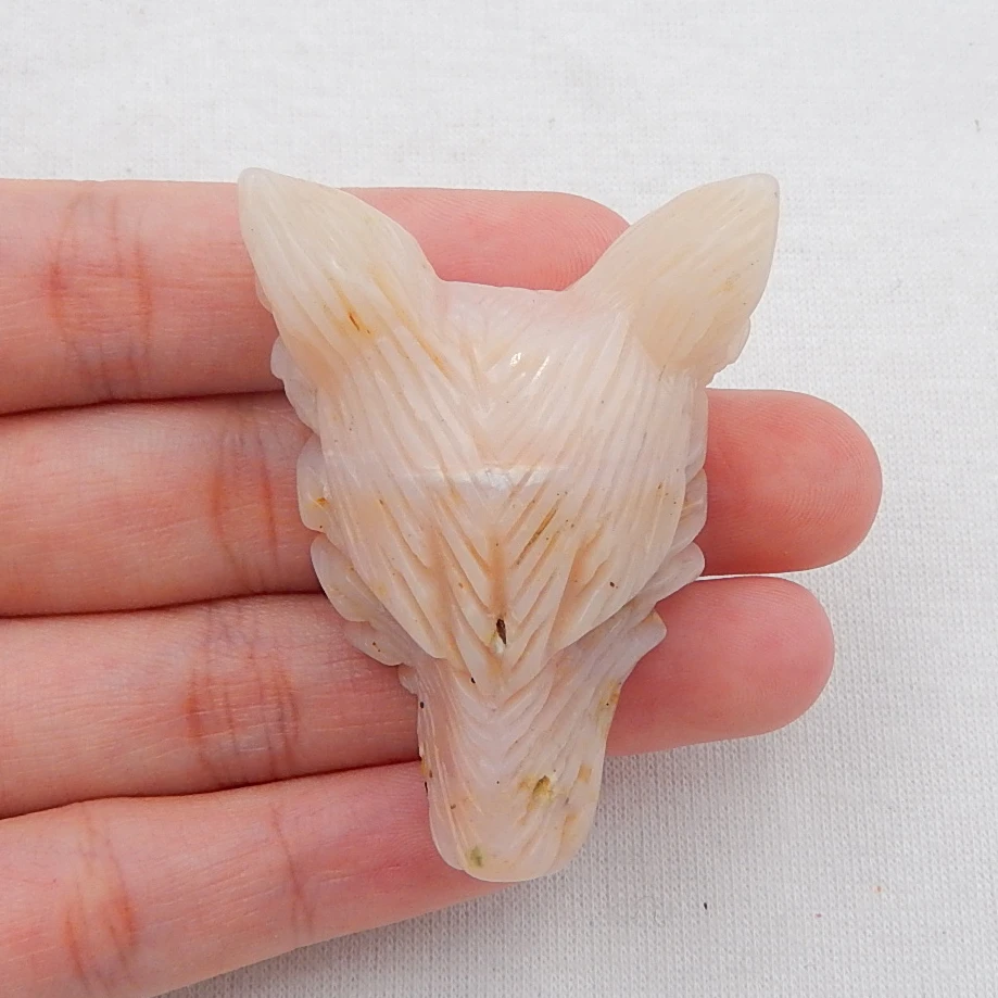 

6pcs Carved Pink Opal Wolf Pendant 32mm