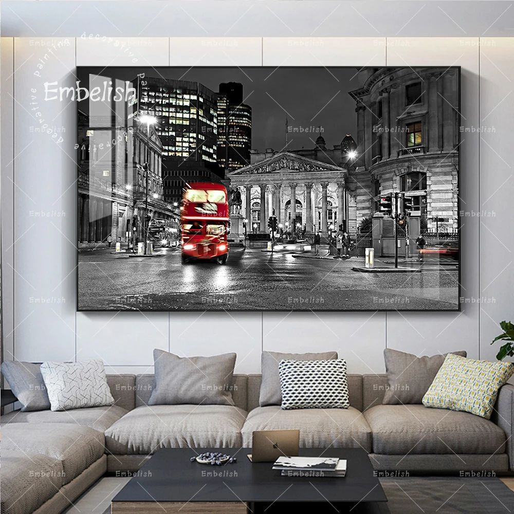 

1 Pieces Red Bus City Night Landscape Wall Posters For Living Room HD Canvas Painting Home Decor Pictures Office Wall Artworks