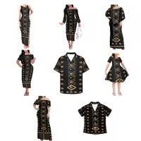 big size women dress custom hibiscus polynesian tribal tattoo design family set clothes adult childrens clothing 4 piece sets