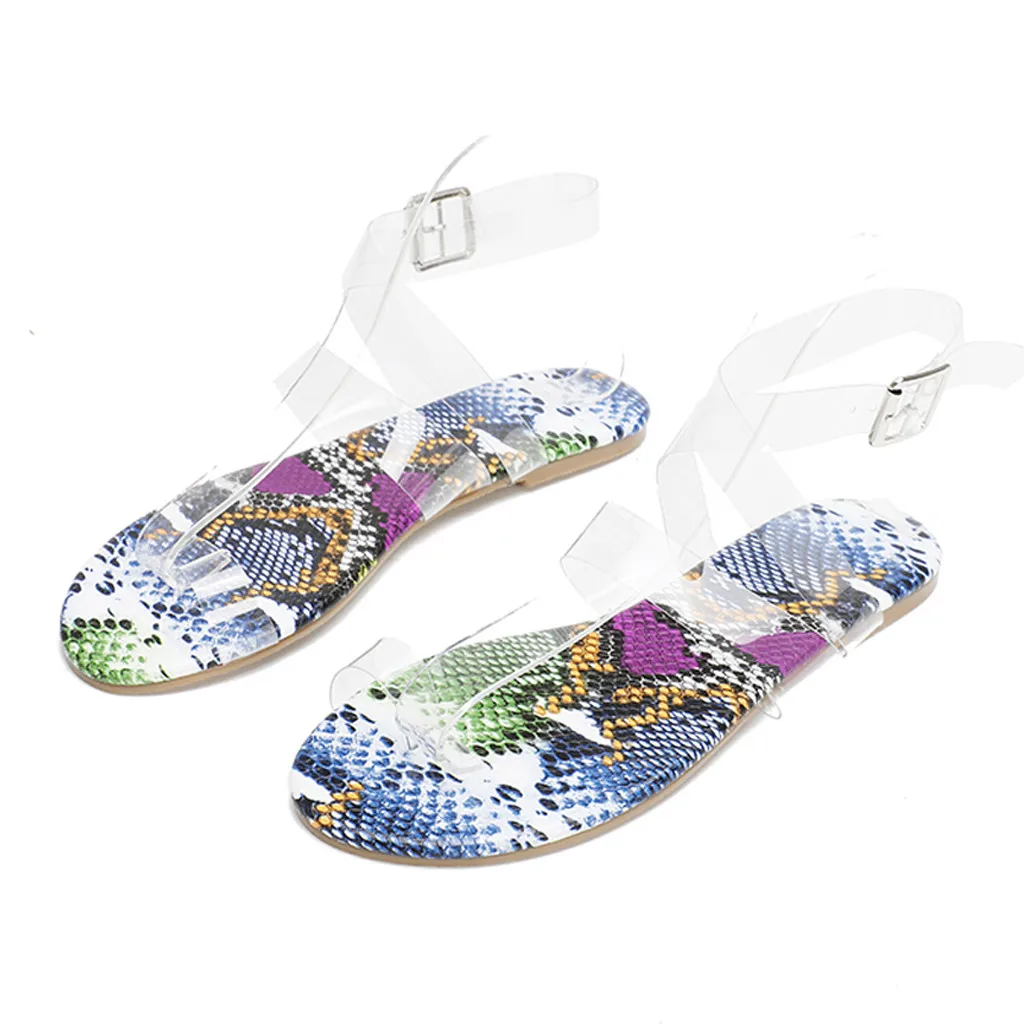 Сандалии под змеиную кожу женская летняя пляжная повседневная обувь в римском