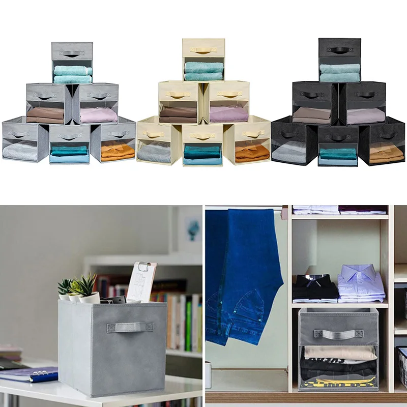 

13 дюймовый складной нетканый ящик для хранения, прозрачный оконный ящик для хранения из ПВХ, бытовой однотонный ящик для хранения с ручкой