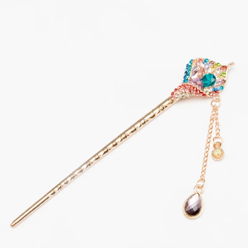 Кристальные стразы палочки для волос с цветком лилии КАПЛЕВИДНАЯ металлическая