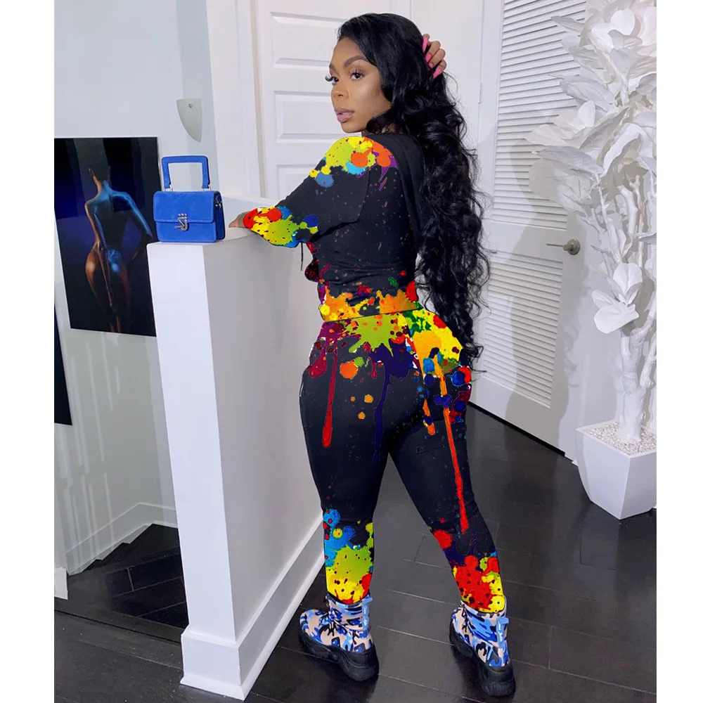 2020 Ladies 2Piece Inkjet Printing Sports Suit Fashion Casual Sportswear Autumn And Winter Long Sleeves |