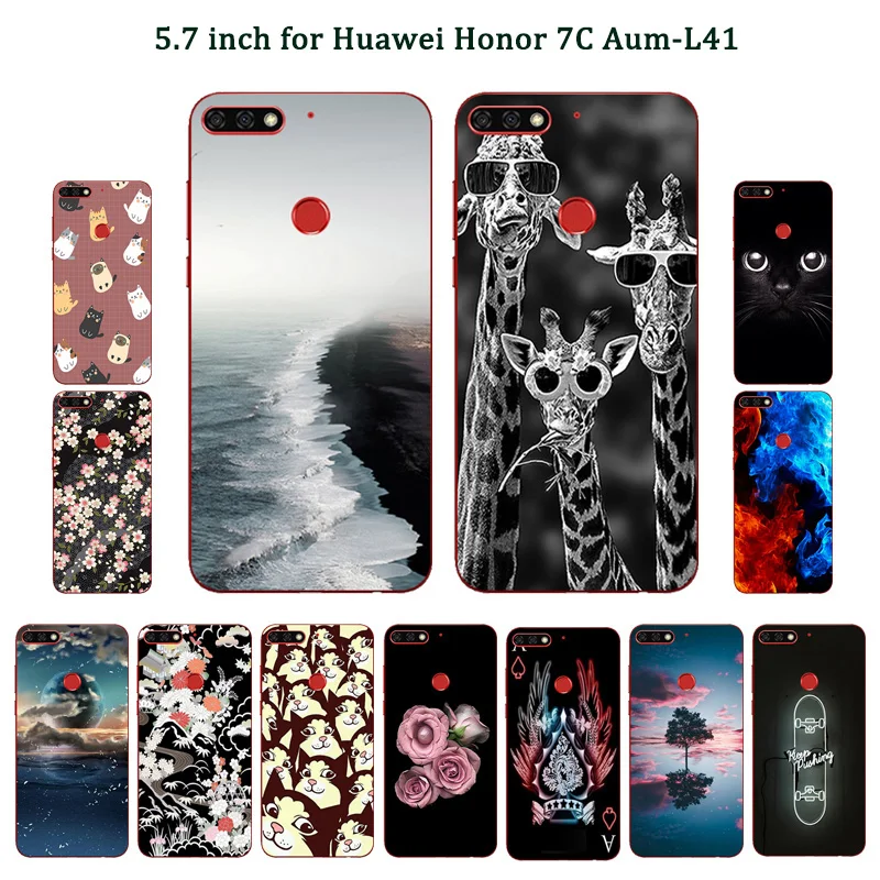 Черные матовые чехлы для телефонов Huawei Honor 7C окрашенные Мягкие силиконовые ТПУ