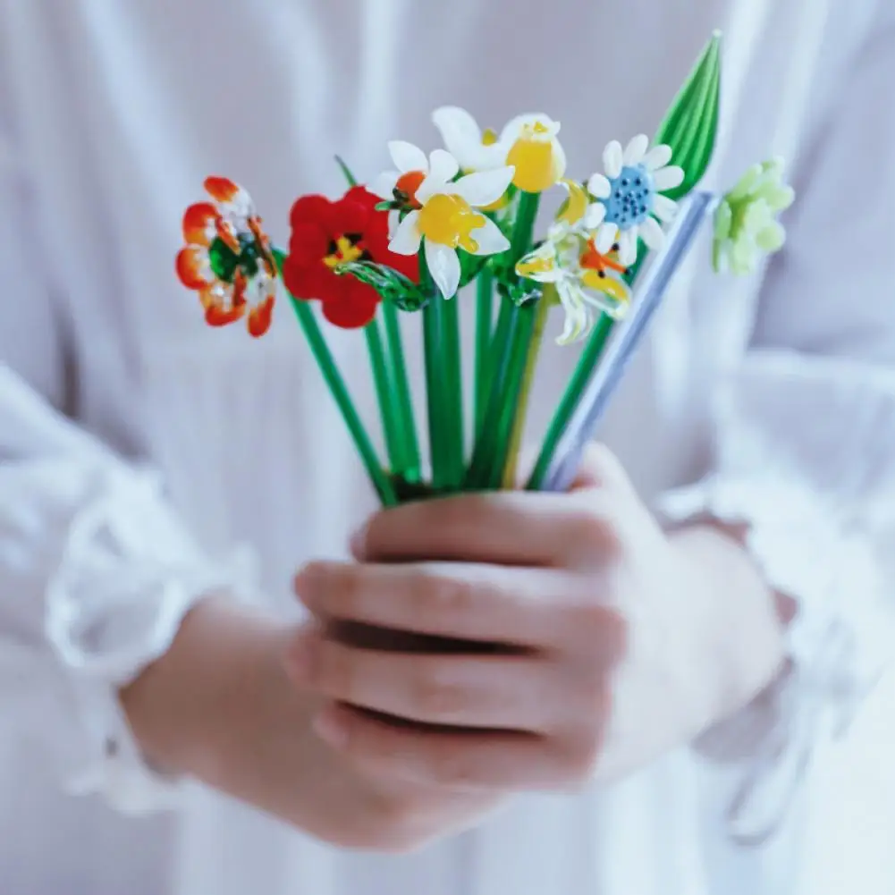 

Mini Glass Flower Craft Miniature Multi-color Glass Flower Plant Decor Glass Flower Figurines Home Living Ornament