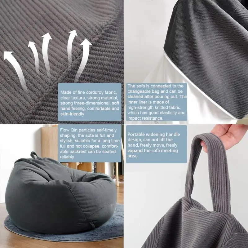 Ленивый диван из мягкого вельвета для спальни без наполнителя для пуфа-кресла с крышкой, наполненной пенополистиролом, с функцией хранения, для домашнего украшения взрослых и детей в гостиной.