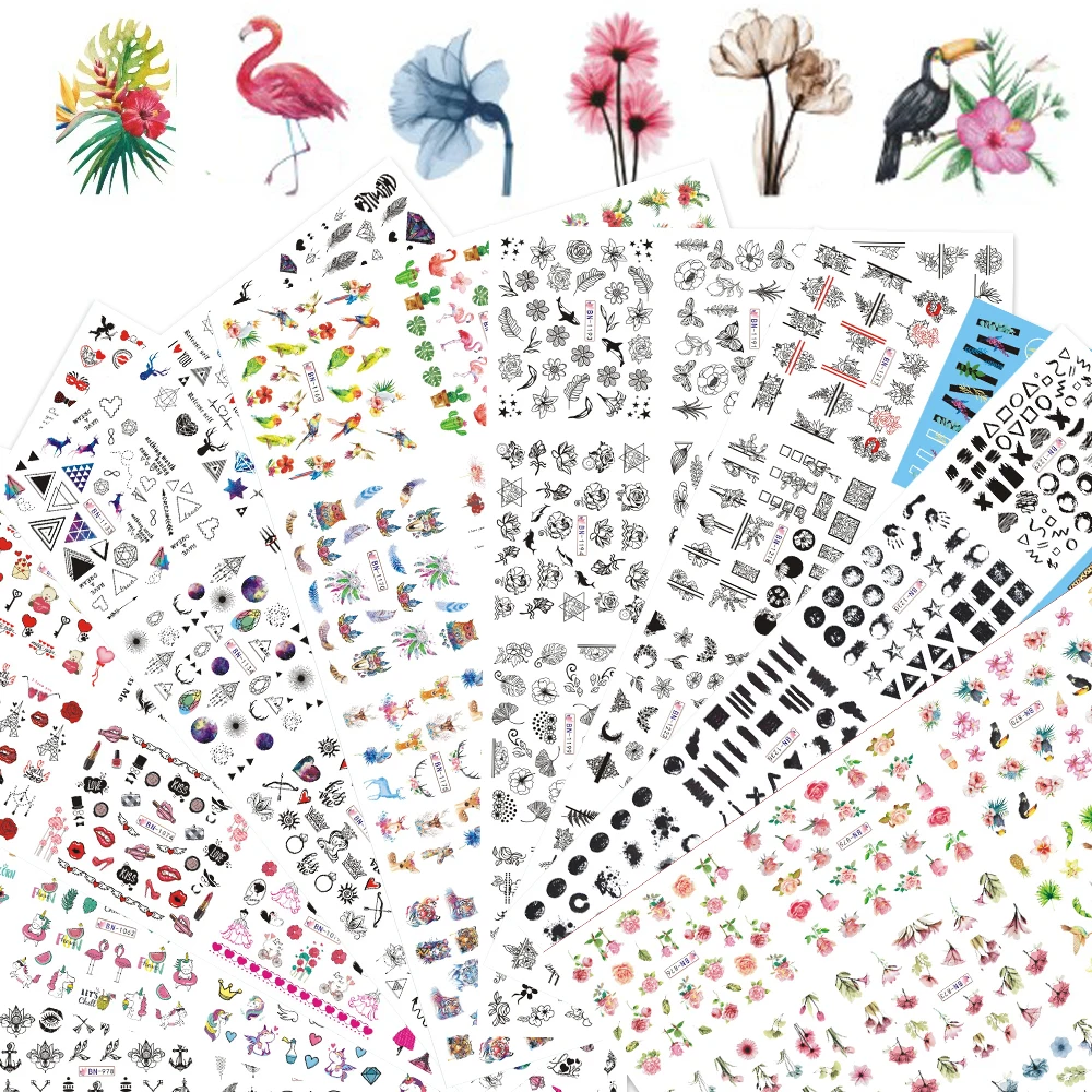 

12 Designs Nail Stickers Set Mixed Floral Geometric Sexy Girl Nail Art Water Transfer Decals Tattoos Sliders Manicure
