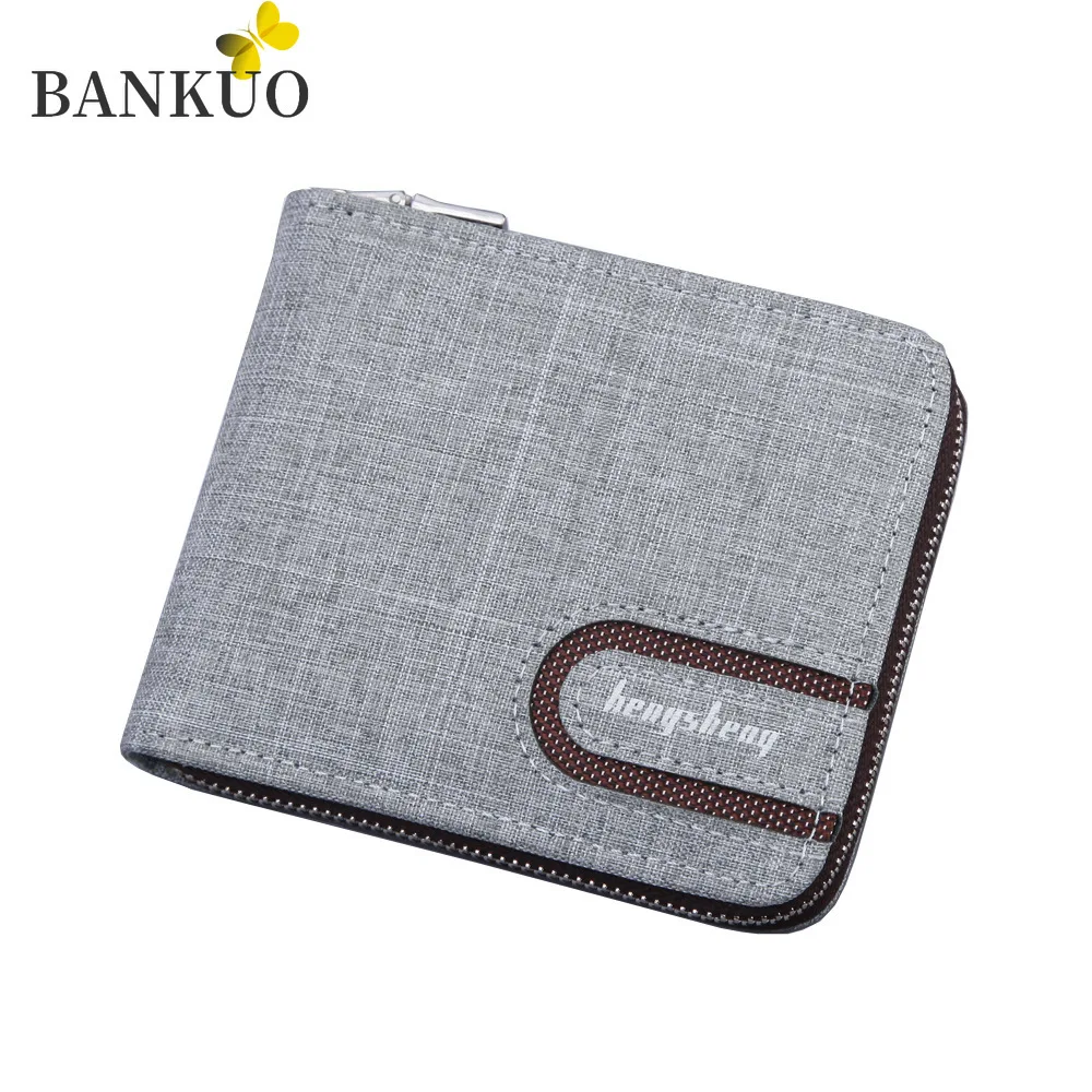 

BANKUO Men's Casual Wallet Canvas Multifunctional Zipper Wallet Fashion Sewing Thread Coin Purse High Texture Solid Wallets C106