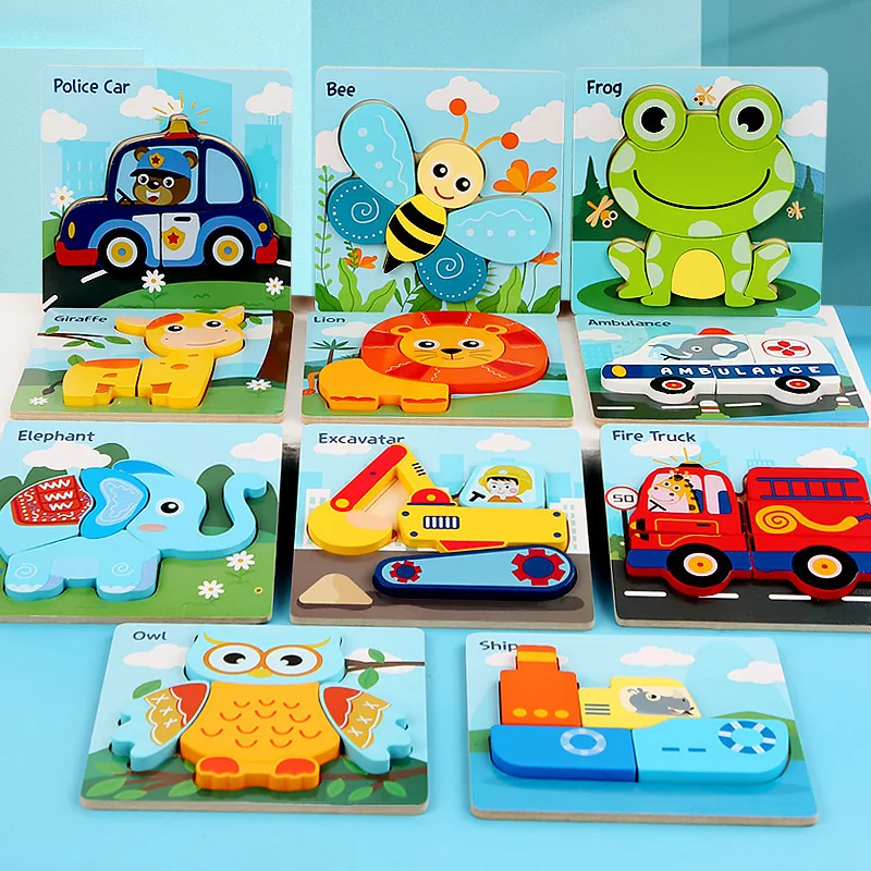 

Baby Wooden Toys Intelligence 3D Puzzle Cartoon Animal Jigsaw Puzzle Kids Early Learning Educational Toys for children