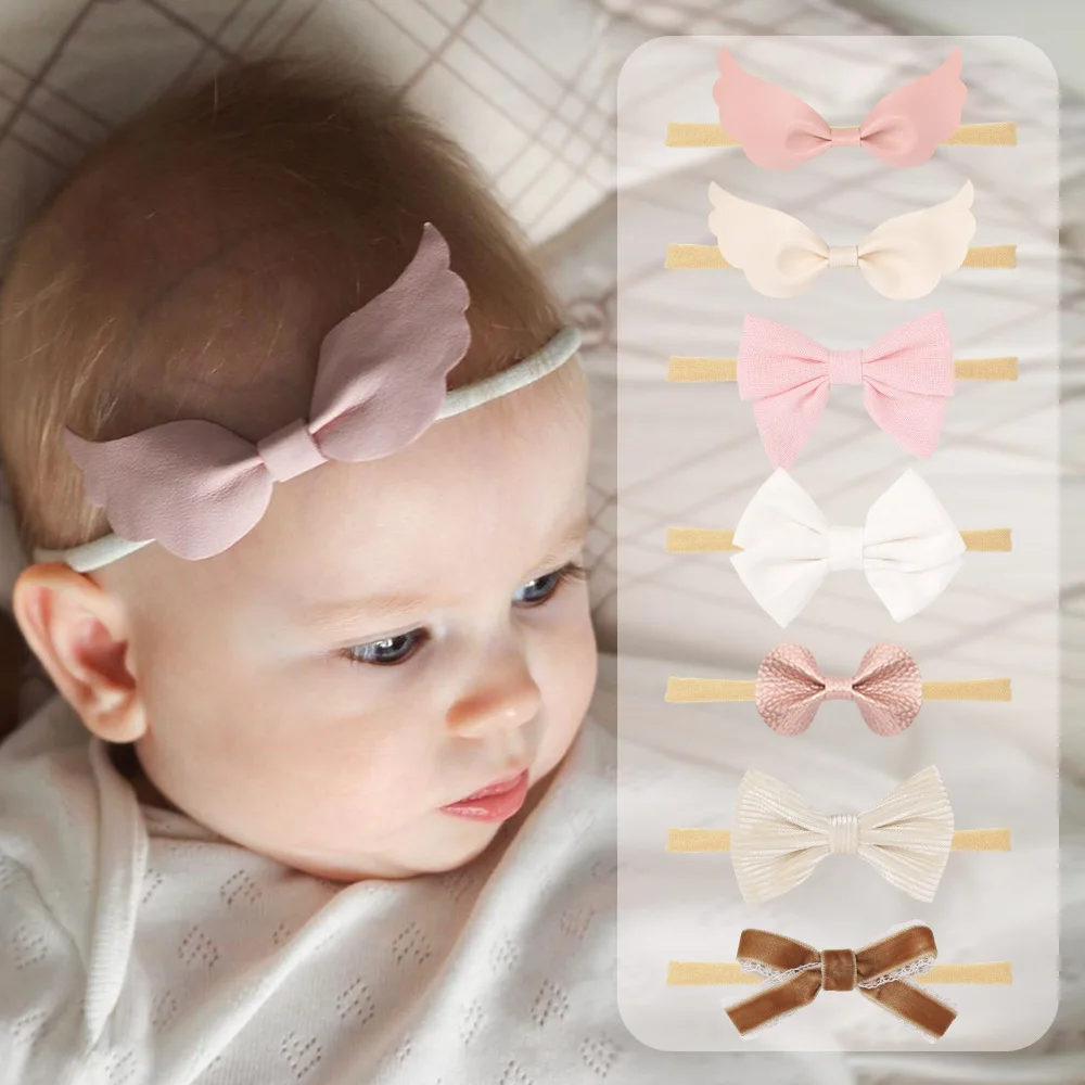

Nylon Traceless Baby Headband Elastic Hair Bow Baby Girls Hairband European American New Cotton Linen Headbands Infants Headwear