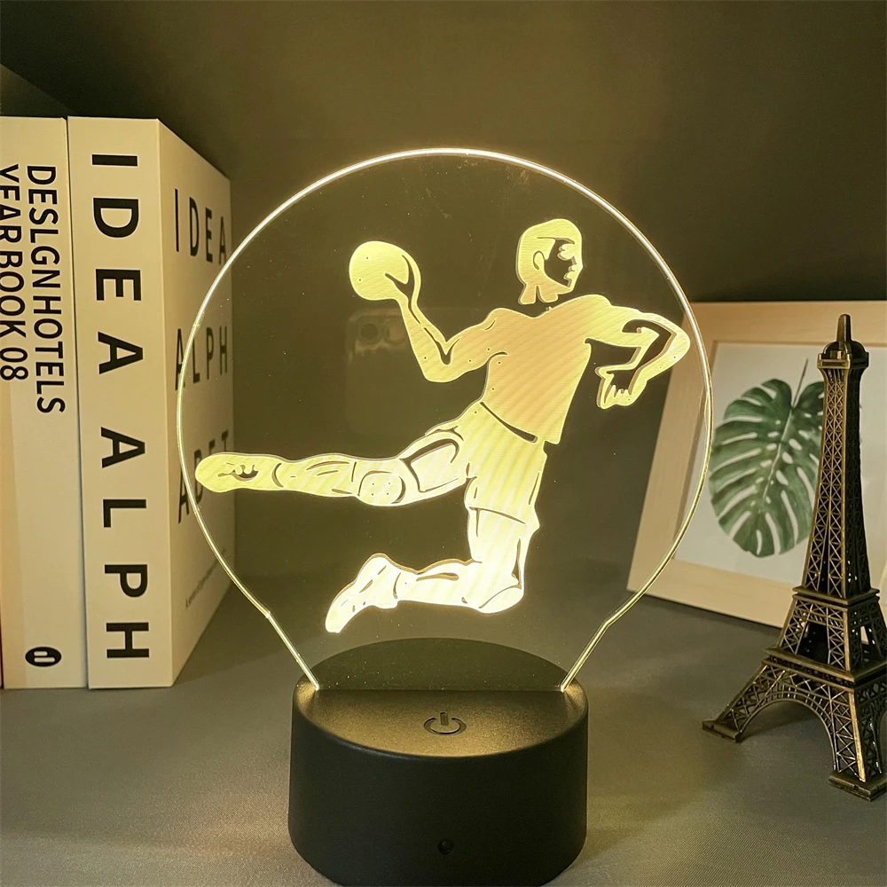 

Светодиодный ночной Светильник Спорт гандбол фигура игрока ночной Светильник для Офис украшения атмосфера красочные настольная лампа под...