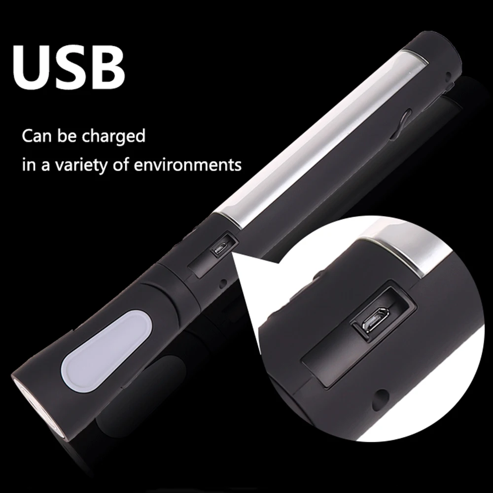 

Portable Bright Work Light LED Flashlight USB Rechargeable Camp Magnetic Tactical Torch Flexible Inspection Lamp with a Hook