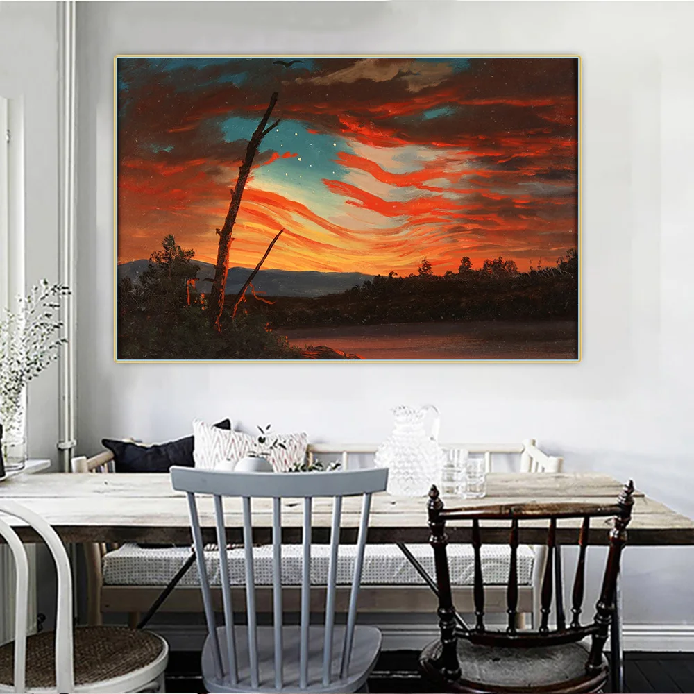 

Canvas Oil Painting Frederic Edwin Church"Our Banner In The Sky"Home Room Interior Decoration Wall Art Aesthetic Backdrop