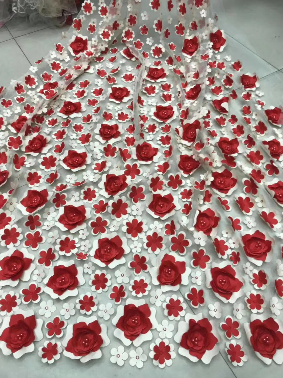 

African Beaded 3D Tulle Lace Fabric 2020 African French Lace Fabric High Quality Nigerian Embroidery Tulle French Lace FJ2230