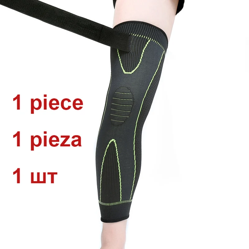 non slip knee 1 шт., удлиненные спортивные гетры для поддержки колена, Длинные Зеленые Полосатое облегающее наколенники, Нескользящие теплые наколенники - Цвет: non slip knee
