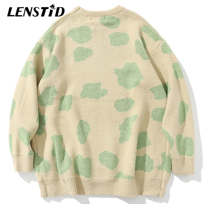 LENSTID Мужской трикотажный джемпер в стиле хип-хоп с принтом коровы жаккард уличная