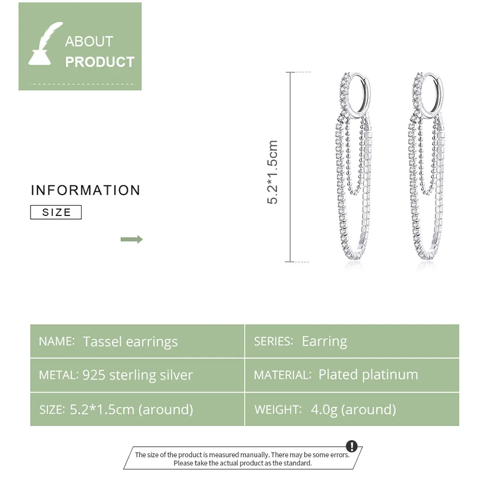 

WOSTU Tassel Earrings 925 Sterling Silver Simple Zircons Women Long Tassels Earrings Fine Women Wedding Jewelry Brincos BNE464