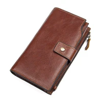 lachiour fashion genuine leather men wallet male long design leather clutch purse functional trifold cellphone mens bag wallet