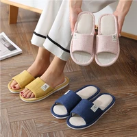 women indoor slippers breathable linen lovers spring summer shoes anti slip cotton hemp fabric ladies home floor slides